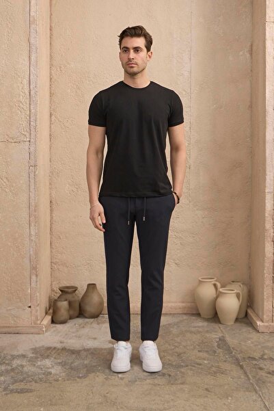 BRACCAS Чоловічі брюки Slim Fit з поясом, текстуровані, синього кольору