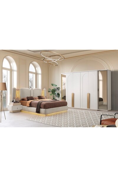 AYDINEV MONTANA MDF BAZALI LEDLİ YATAK ODASI TAKIMI