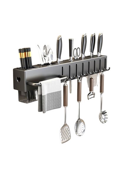 OEM Organizator de perete pentru bucatarie, 50 cm, din otel inoxidabil, 8 carlige