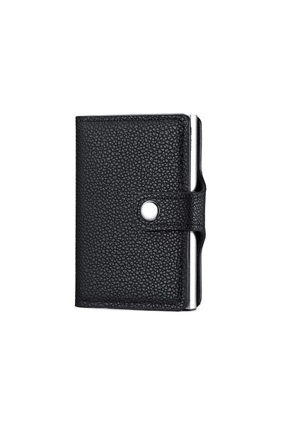 OEM Slim black wallet, RFID, made of eco-leather and aluminum alloy, 9.7 x 6.7 cm