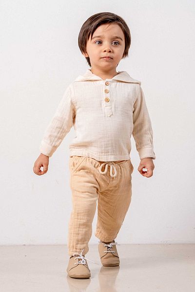 bombe Baby Kids Beige Cotton Hooded Comfortable 2-Piece Set Trend Fashion Bottom Top Set