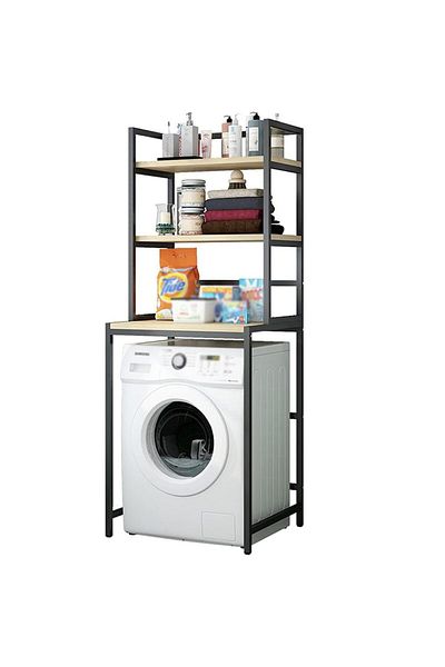 Quasar & Co. Universal Storage Shelf, above the Washing Machine, 3 Shelves, metal/wood, 65x60x182cm, black