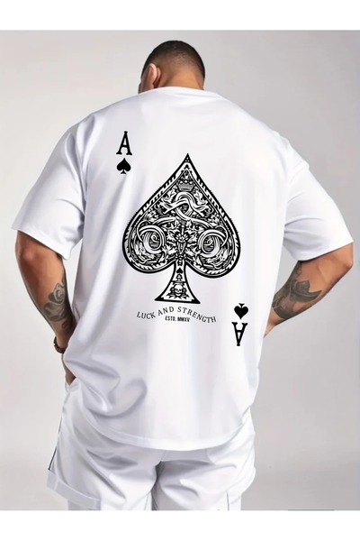LAND MODA Ανδρικό μπλουζάκι με στάμπα Poker Ace of Spades - Soft Blend, με λα...