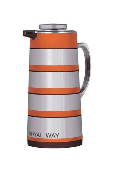 ROYALFORD Double Wall Golden Figured Vacuum Flask Silver/Orange 1 Liter