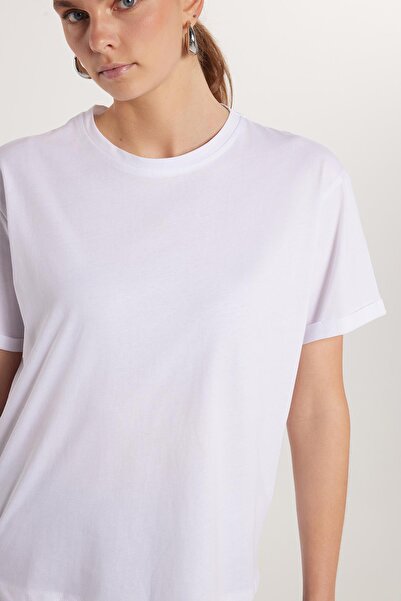 Tudors Γυναικείο μπλουζάκι Relax Fit Relaxed Cut 100% βαμβακερό κοντό μανίκι με λαιμόκοψη λευκό