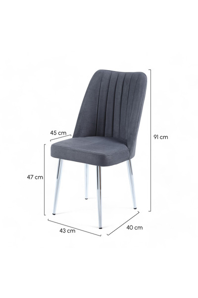 MYMASSA Vento Sandalye - Jerika Mor Kumaş - Metal Krom Ayak - Mutfak Sandalyesi - Salon Sandalyesi