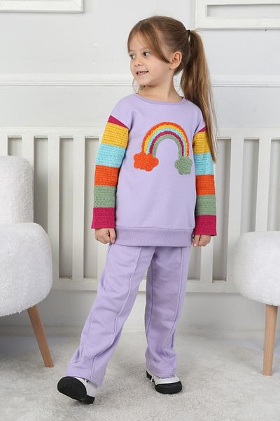 TOFİSA Girl's Lilac Rainbow Embroidered Girl's Suit - 26720