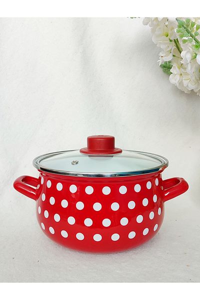 EBRULİEMAYE Red Polka Dot Enamel Pot 3 Liters of Milk Yogurt Meal Stew Pot
