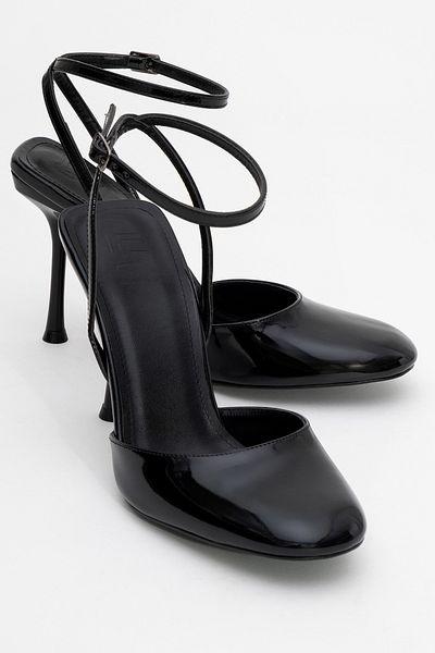 LuviShoes Blues Black Patent Leather Round Toe Ankle Lace-Up Women's High Heel Shoes