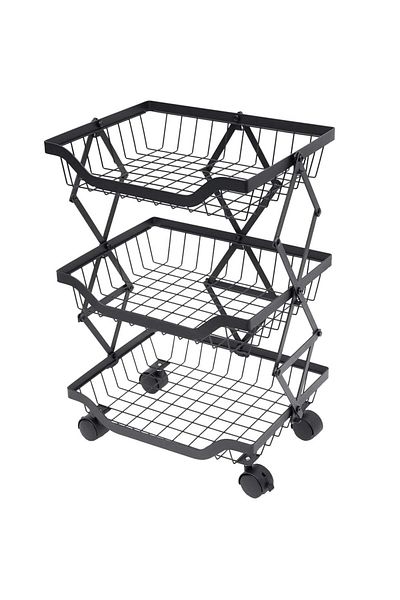 Quasar & Co. Universal Shelf, With Wheels, 3 Levels, Foldable, 37 X 28 X 55 Cm, Metal, Black