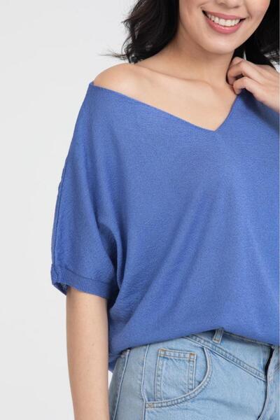 sumoda Women's Knitwear Blouse Thin Spring V-Neck Low Sleeve Mercerized Knitt...