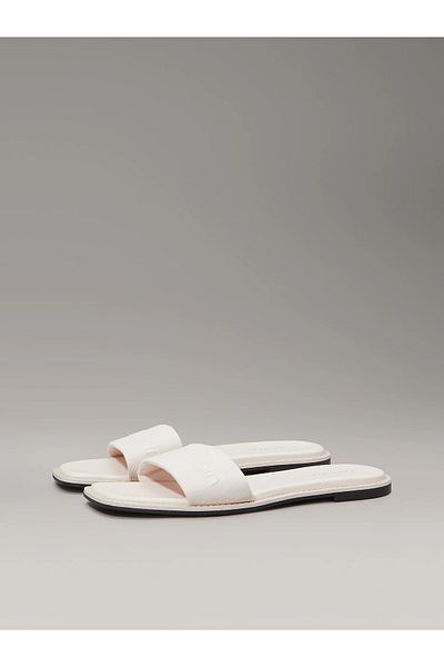Calvin Klein Women's Flat Sole Logo Printed Comfortable Sport Style Ecru Slippers Hw0Hw02378-Vbr