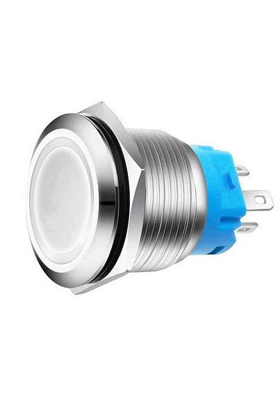 CLASSLIGHTS Buton metalic, 220V, 22mm, cu reținere, LED alb, mufă inclusă, ElectroAZ