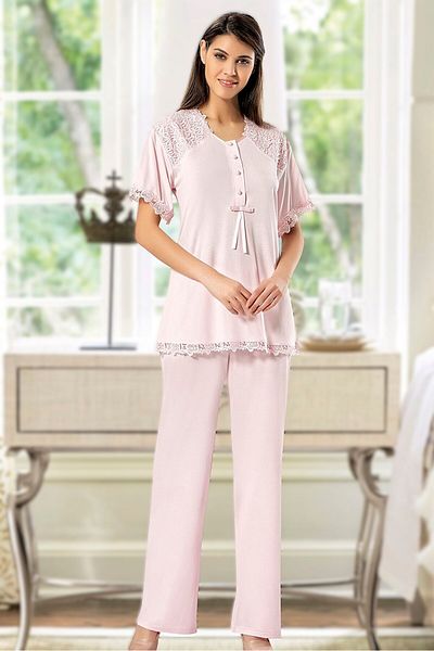 Pelin Women's Lace Detailed Maternity 3-Piece Pajama Set