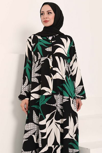TOFİSA Patterned Buttoned Dress Black - 27041