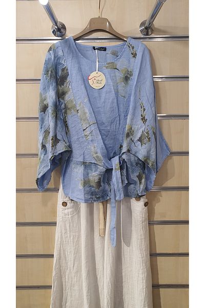 Park Moda Λινό Μπλούζα Μπουκέτο Μοτίβο Δεμένο