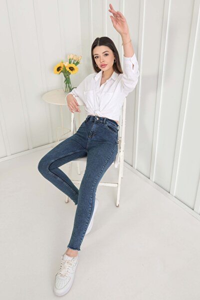 TOFİSA Kék, egyenes, közepes női farmernadrág - 11602