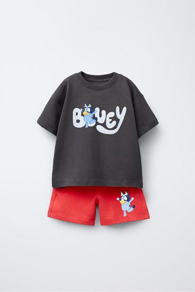 Magu Unisex Παιδικό Βαμβακερό Μαύρο Κόκκινο Μπλε Σετ μπλουζάκι και σορτς
