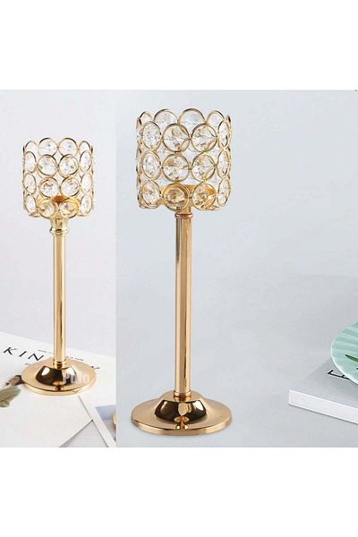 PUFO Suport elegant pentru lumânări Pufo Gentle, tip sfeșnic, metalic, 24 x 7 cm, auriu