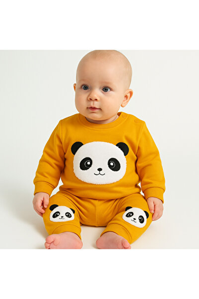 babixkids Bebek Sarı Panda Nakışlı Takım