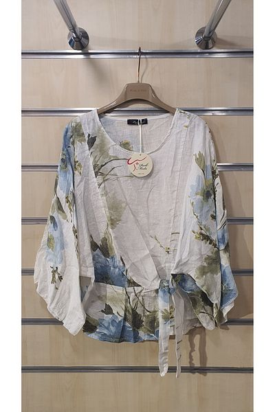 Park Moda Λινό Μπλούζα Μπουκέτο Μοτίβο Δεμένο
