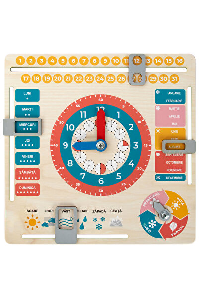 GENIO Jucărie educativă, ceas calendar din lemn, în limba română