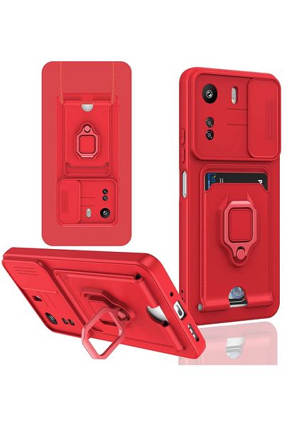 NewFace Xiaomi Redmi 13C Case Zuma with Business Card and Ring Silicone - Red Gelal