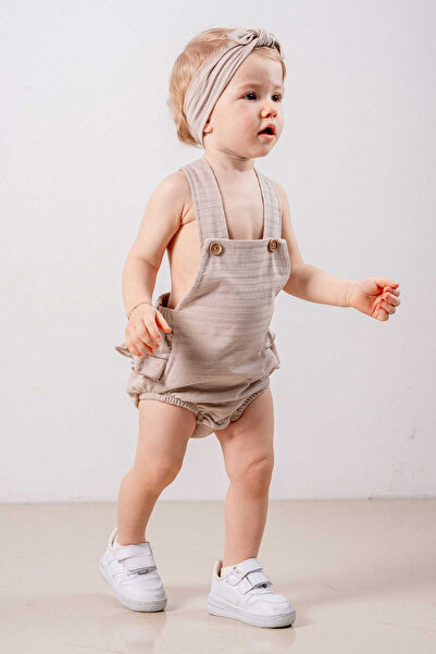 bombe Baby Kids Beige Cotton Comfortable Salopet Jumpsuit 2-Piece Set Trend Fashion Bottom Top Set