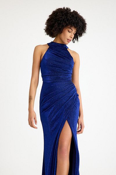 SpringStore Saks Halter Neck Glitter Evening Dress
