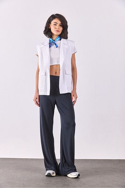 VENA Long Single Button Jean Vest(Tencel)(Tm) - White