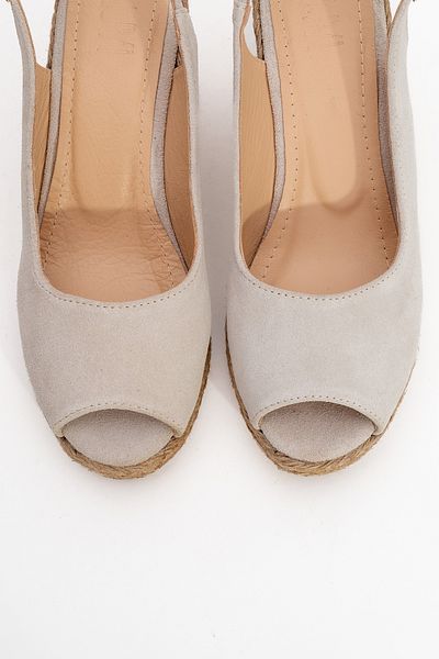 LuviShoes Sandale de damă RYAN din piele naturală din piele de căprioară bej cu toc cu pană