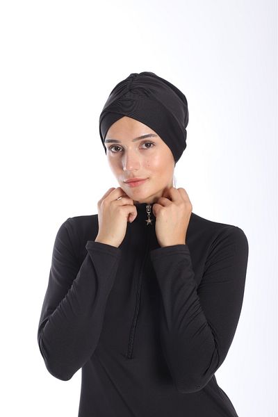 Lio20 Women's Long Sleeve Zippered Black Hijab Swimsuit 38-44