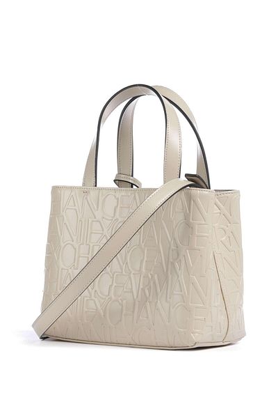 Armani Exchange Women's Brand Logo Patterned Zippered Shoulder Strap Ecru Shoulder Bag 942647   Cc793-U1092