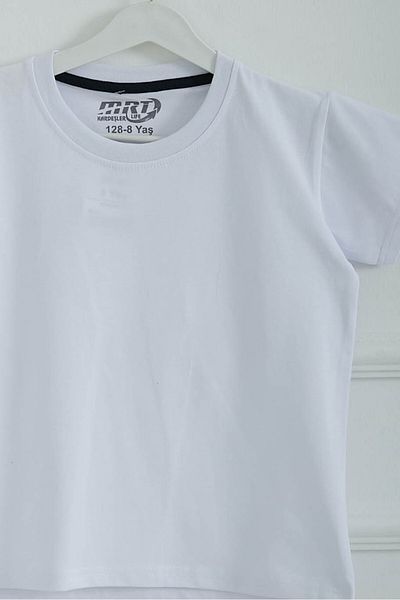 TOFİSA Boy's White Crew Neck Basic Short Sleeve T-Shirt - 26845