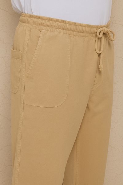 Royalside Men's Beige Linen Loose Cut Lace up Trousers