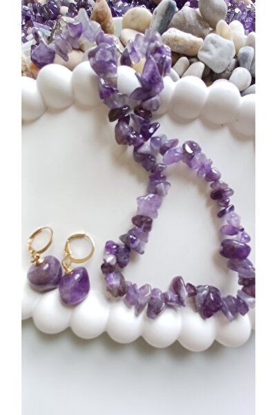 Jewerly Ametist Kolye Ve Küpe Seti