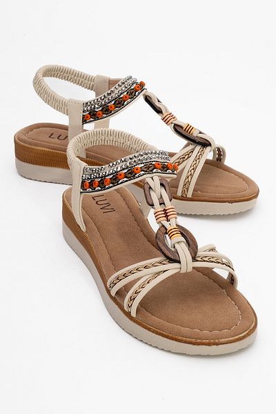LuviShoes Sandale de damă CHER bej cu curea din piatră