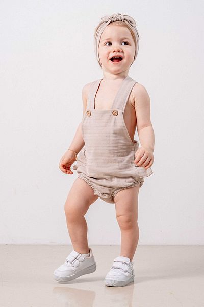 bombe Baby Kids Beige Cotton Comfortable Salopet Jumpsuit 2-Piece Set Trend Fashion Bottom Top Set