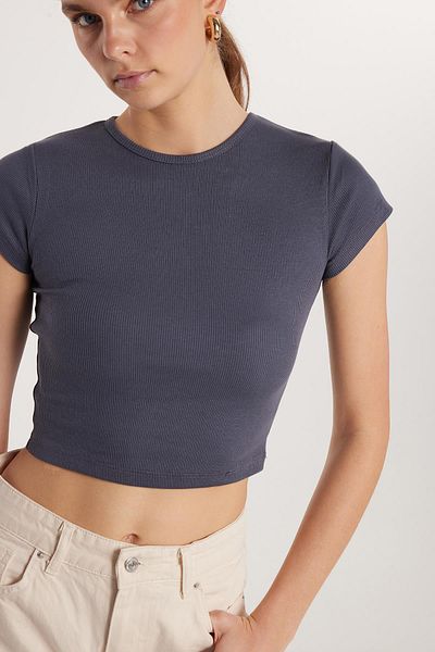 Tudors Women's Modal Fabric Slim Fit Slim Fit Short Sleeve Crew Neck Anthracite T-Shirt