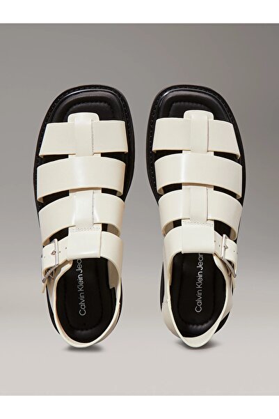 Calvin Klein Kadın Siyah-beyaz Deri Balıkçı Sandalet