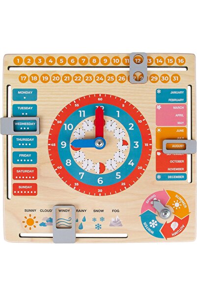 GENIO Jucărie educativă, ceas calendar din lemn, în limba engleză