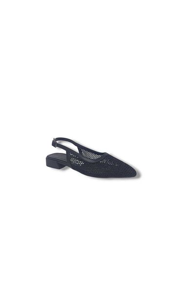 Zerhan 155 Women's Black Shimmering Lace Mesh Open Back Ballerina Shoes