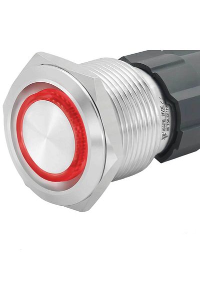 CLASSLIGHTS Buton metalic 22mm cu REȚINERE, 220V-10A, LED roșu, ștecher inclus, ElectroAZ