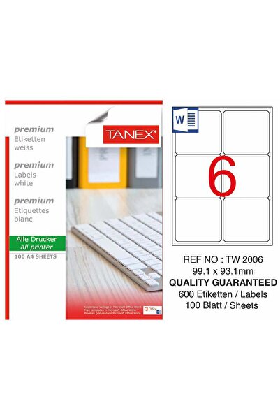 Tanex ملصق طابعة TW-2006 مقاس 99.1 × 93.1 مم 600 قطعة - أبيض
