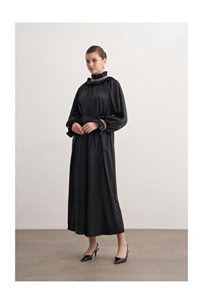 FUSHYA Fırfırlı Taş İşlemeli Abiye Elbise