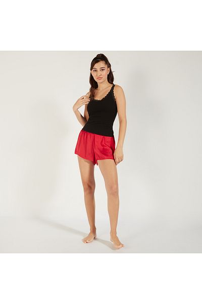 FAV Textured Sleeveless Camisole with Scoop Neck and Lace Detail