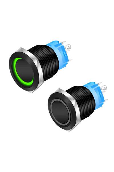 CLASSLIGHTS Black Push Button 19mm with Latching and Green LED, ElectroAZ