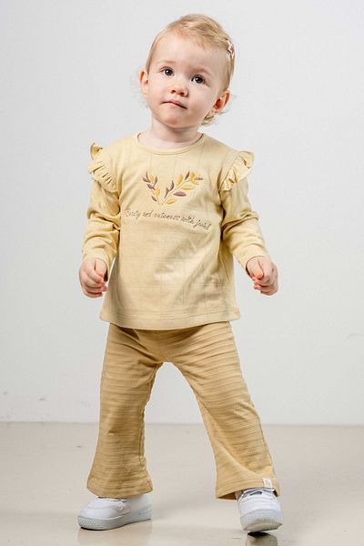 bombe Baby Kids Cream Cotton Embroidered 2 Piece Set Trend Fashion Bottom Top Set