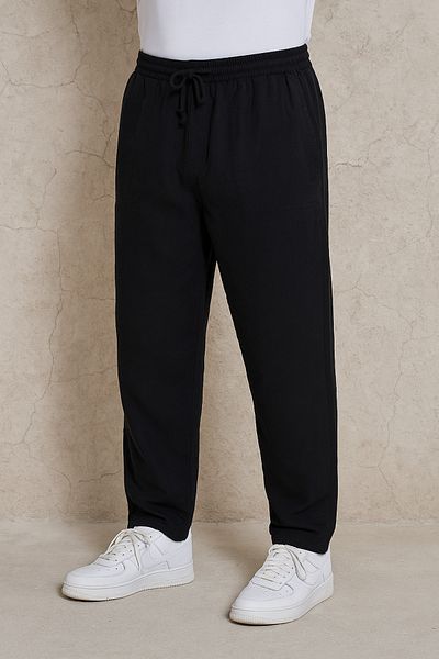 Royalside Men's Black Linen Loose Cut Lace up Trousers