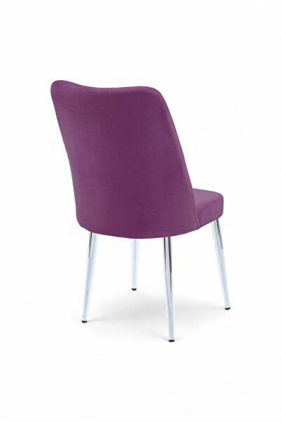 MYMASSA Vento Sandalye - Jerika Mor Kumaş - Metal Krom Ayak - Mutfak Sandalyesi - Salon Sandalyesi